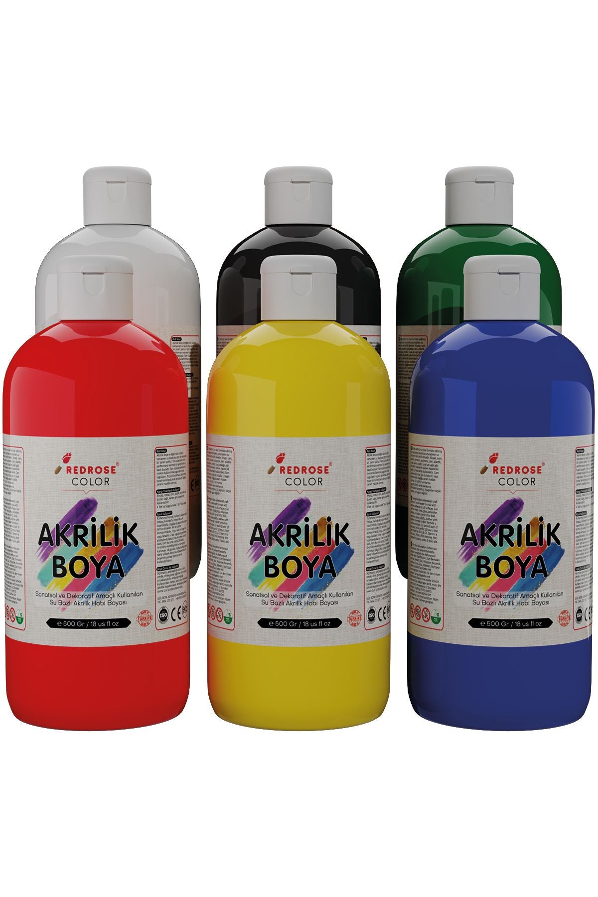 Tüm Renkler Akrilik Boya Seti, 12'li Set 12x500gr Dekoratif Hobi Amaçlı Sanatsal Canlı Renkler - indirimsepeti