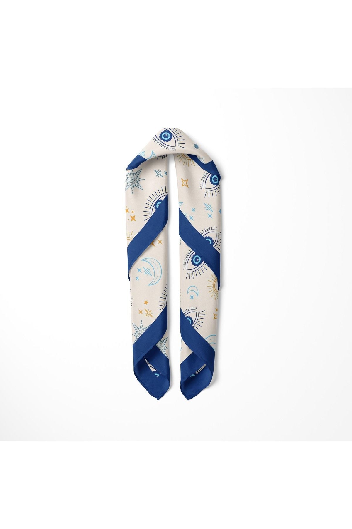 Nazar Gözlü Saten Bandana 50x50 cm – Güneş, Ay ve Yıldız Desenli Şık Tasarım - indirimsepeti