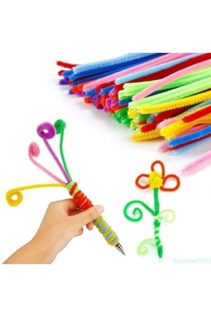 50 Adet Şönil 30 Cm Tüylü  Eğitici Şönil Seti Renkli - Indirimsepeti