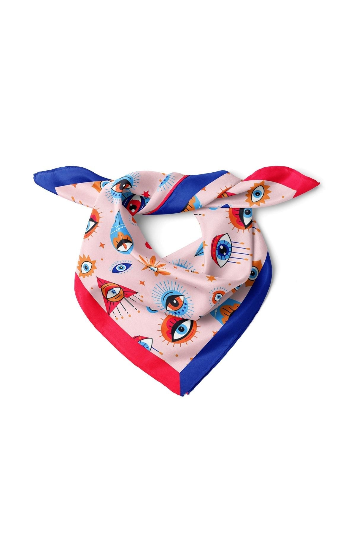 Göz Renkli Desenli Saten Kumaş Fular Parlak ve Soft ipeksi Bandana - indirimsepeti