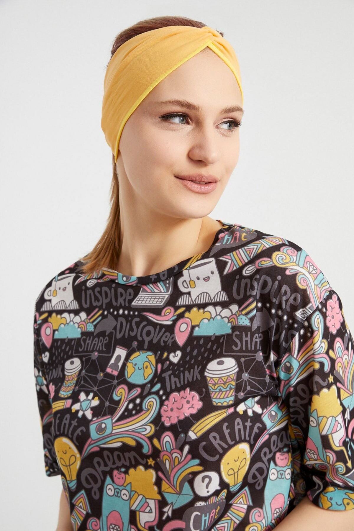 Çapraz Makyaj Yıkama Deniz Sahil Gezi Saç Bandı Ter Saç Bant Penye Hardal - Indirimsepeti