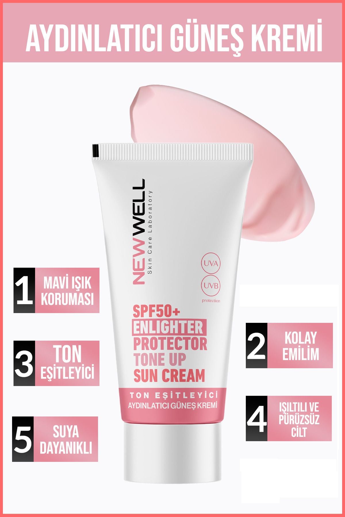 Ton Eşitleyici yüksek Koruma Etkili Spf50+ Aydınlatıcı Pembe Yüz Güneş Kremi 50 Ml - indirimsepeti