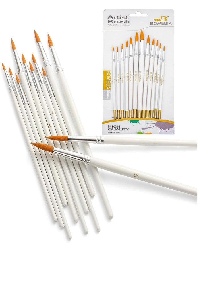 12 Parça Beyaz Sanat Resim Fırçası Akrilik Suluboya Yağlıboya - Indirimsepeti