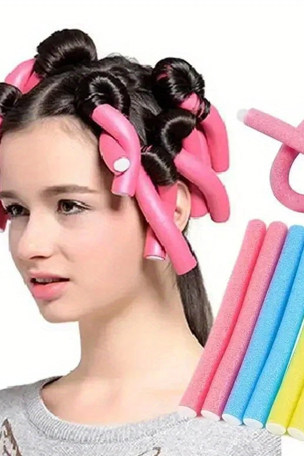 12'lu Saç Bukle Bigudi Sünger Rulo Orta ve Kısa Saçlar için Uykuda DIY Saç Şekillendirme Saç Bukle Aparatı Bigudi Saç Klips - indirimsepeti