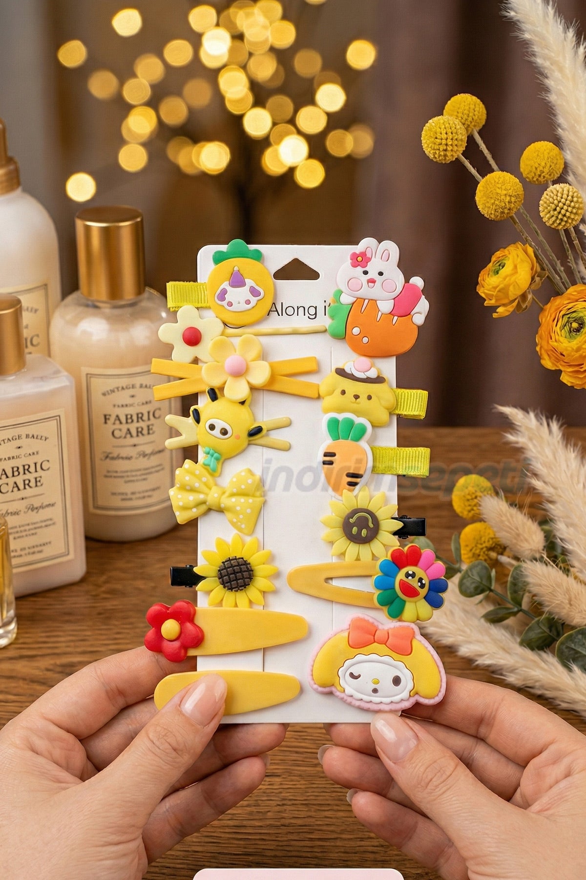 14 Parça Kız Çocuk Toka Seti – Tavşan, Ayçiçeği, Havuç & Renkli Çiçek Figürlü Karışık Toka Seti Model 3