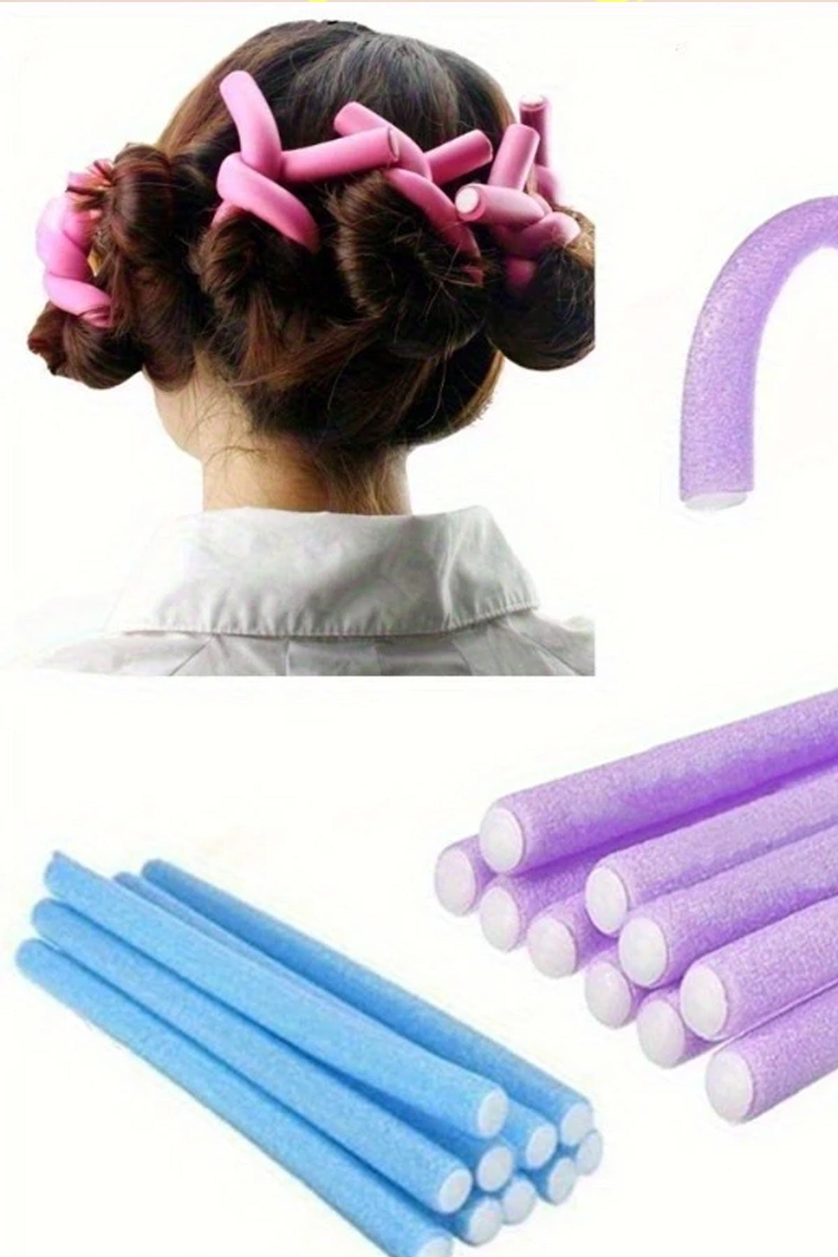 12'lu Saç Bukle Bigudi Sünger Rulo Orta ve Kısa Saçlar için Uykuda DIY Saç Şekillendirme Saç Bukle Aparatı Bigudi Saç Klips - indirimsepeti