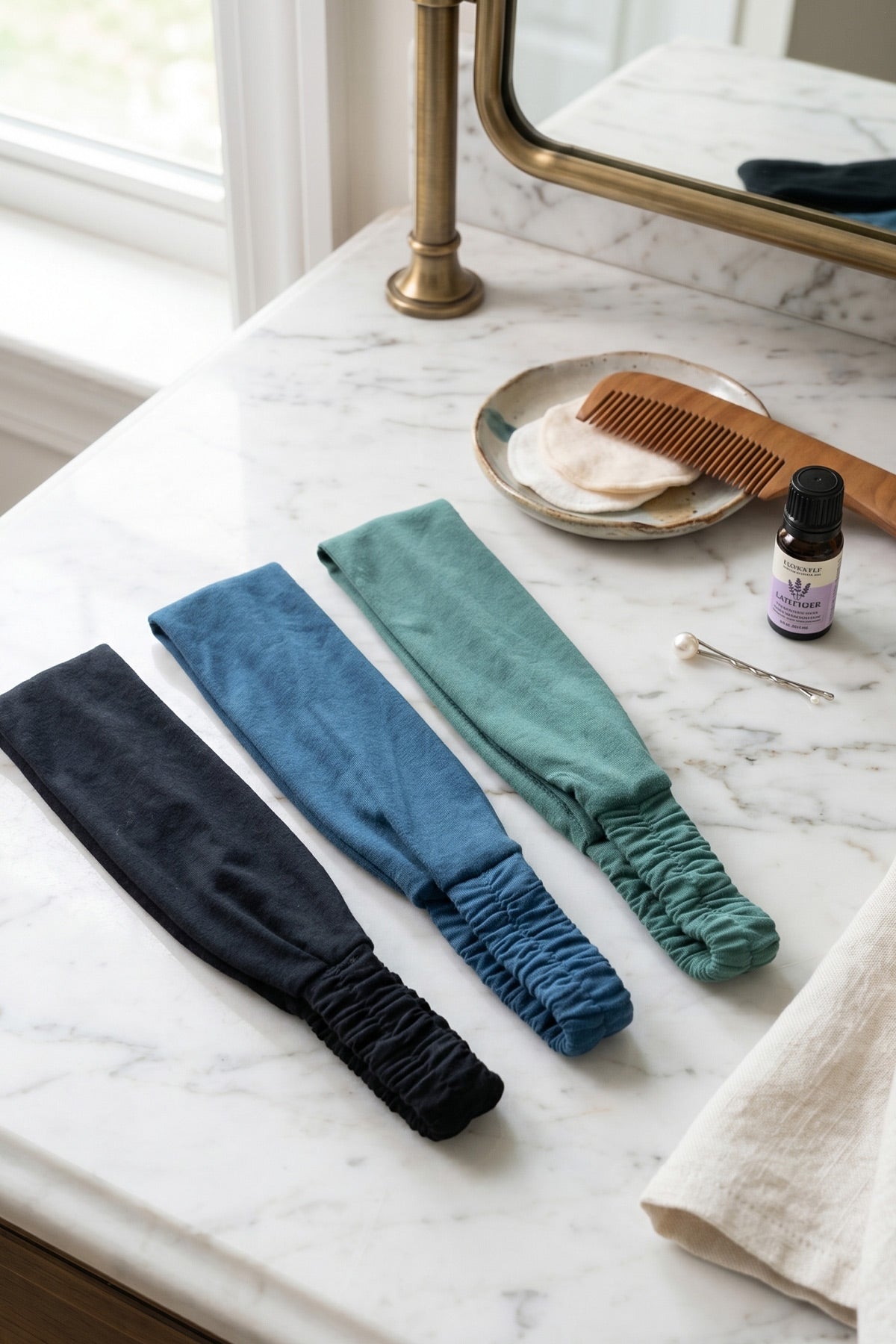 Lastikli Bandana 3’lü Set Pamuklu Esnek Saç Bandı – Model 6 Makyaj ve Cilt Bakım Bandana Yeşil Mavi Koyu Lacivert