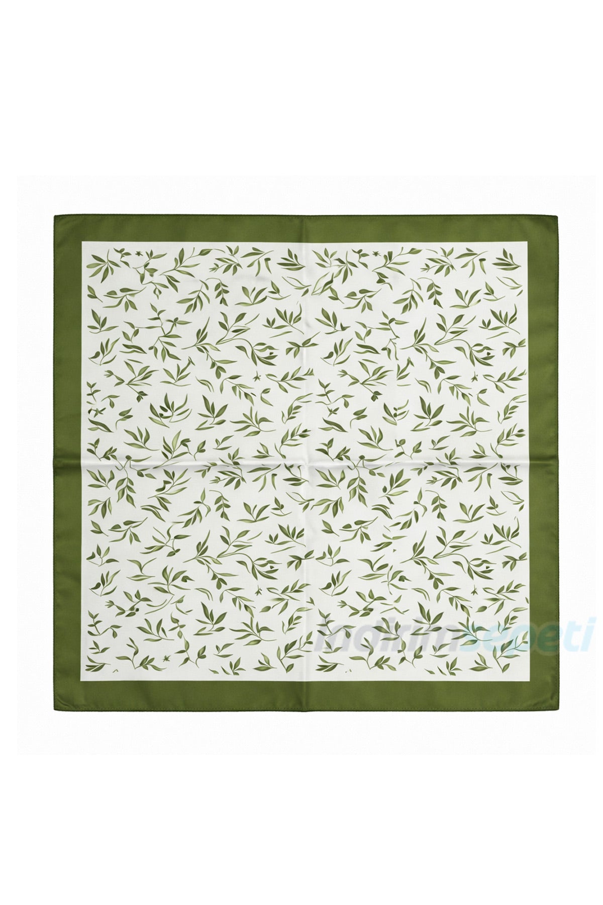 Zeytin Dalı Yaprak Desenli Saten Fular Bandana 50x50 cm | Doğal & Minimal Saç Boyun Aksesuarı