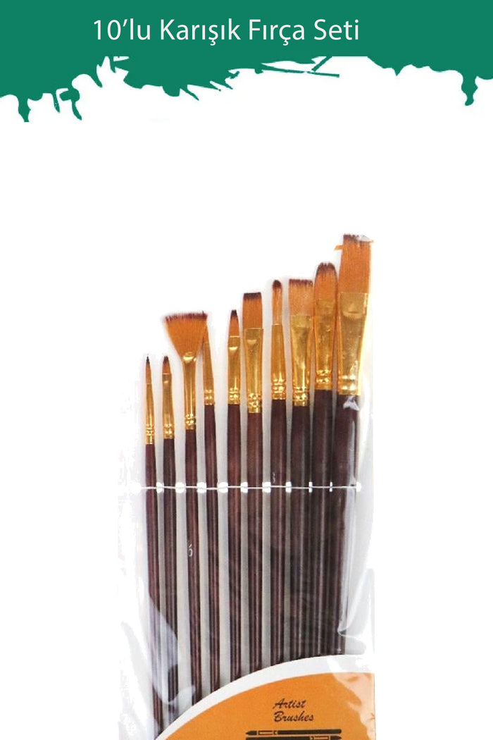 Fırça Seti Karışık Set 10lu Akrilik,guaj,sulu Yağlı Boya Set - Indirimsepeti