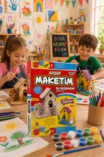 Ahşap Maket Boyama Seti Su Değirmeni | 2 Adet 6’lı 3 ml Boya Kutusu ve Fırçalı Çocuk Etkinlik Seti
