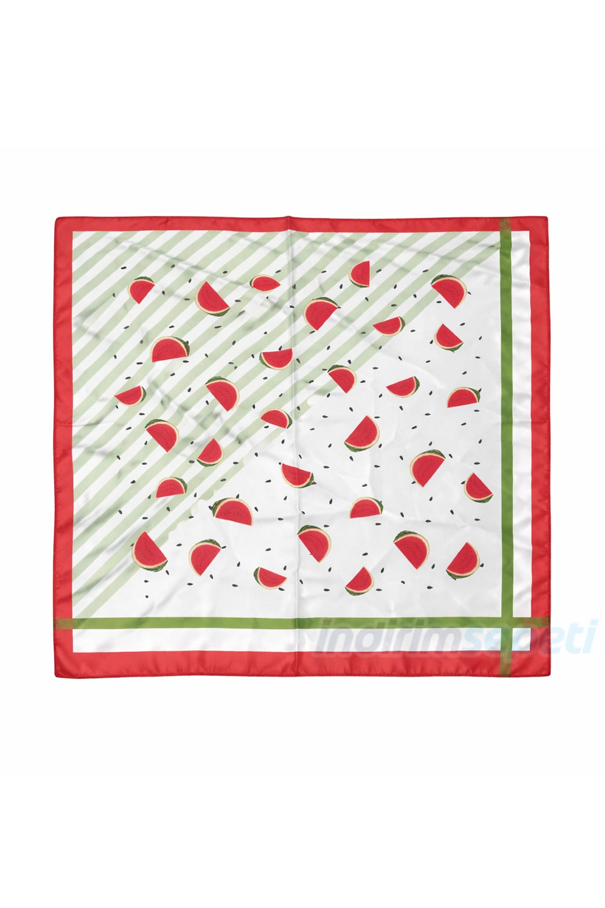 Karpuz Desenli Saten Fular 50x50 cm – Yazlık Şık Kare Bandana - indirimsepeti
