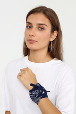 Etnik Desenli Bandana Fular %100 Pamuklu Saç Aksesuar Lacivert - Indirimsepeti