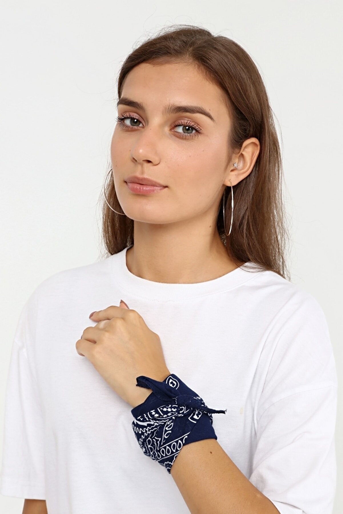 Etnik Desenli Bandana Fular %100 Pamuklu Saç Aksesuar Lacivert - Indirimsepeti