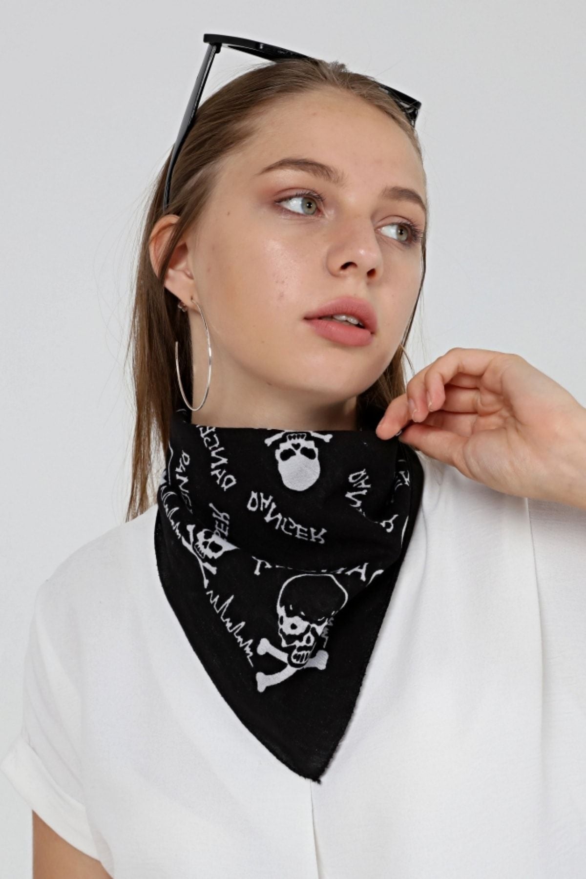 Bandana Kurukafa Danger %100 Pamuklu Fular Unisex Siyah - indirimsepeti