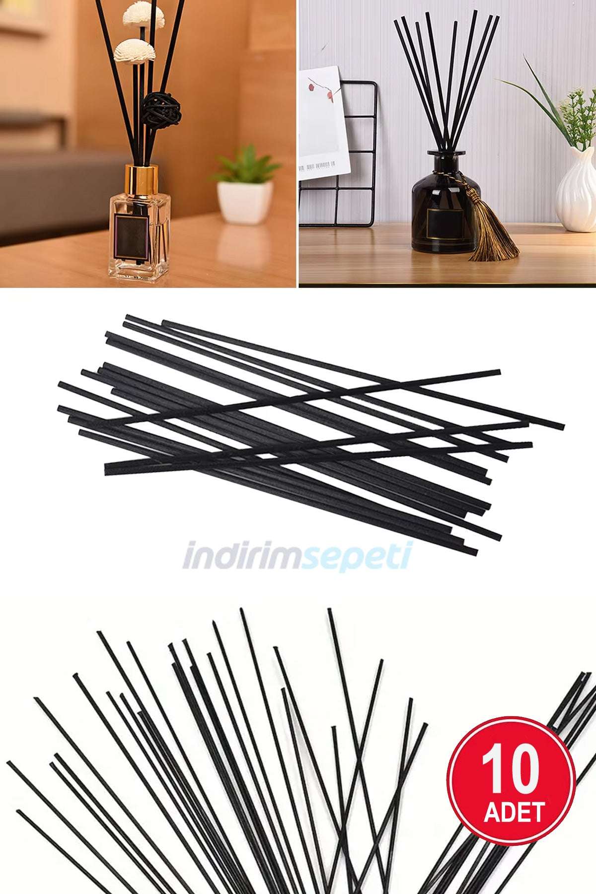 Aromaterapi Bambu Çubuğu Fiber Siyah 20 cm Ev Ofis Banyo Dekoru 10 Adet - indirimsepeti