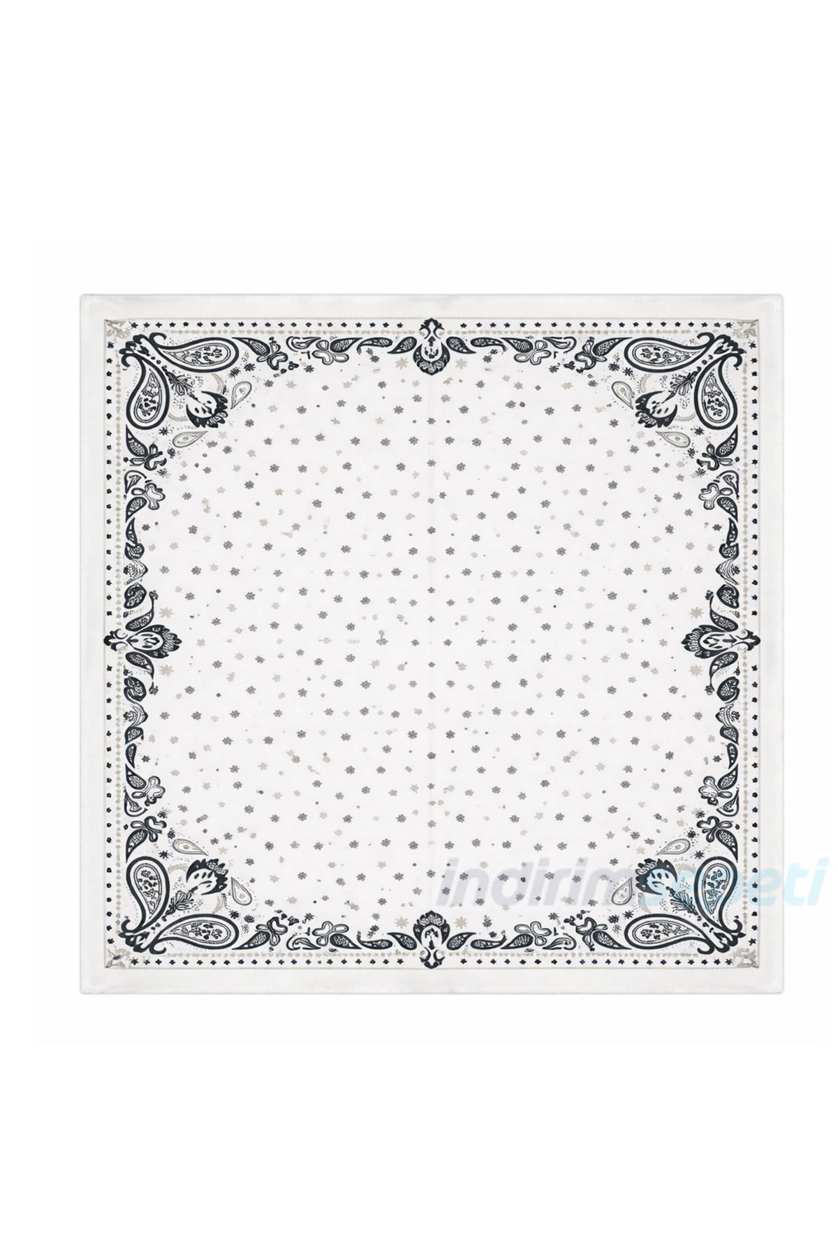 Siyah Beyaz Paisley Desenli Saten Fular 50x50 cm – Bandana Tarzı Paisley Desenli Kadın Fular