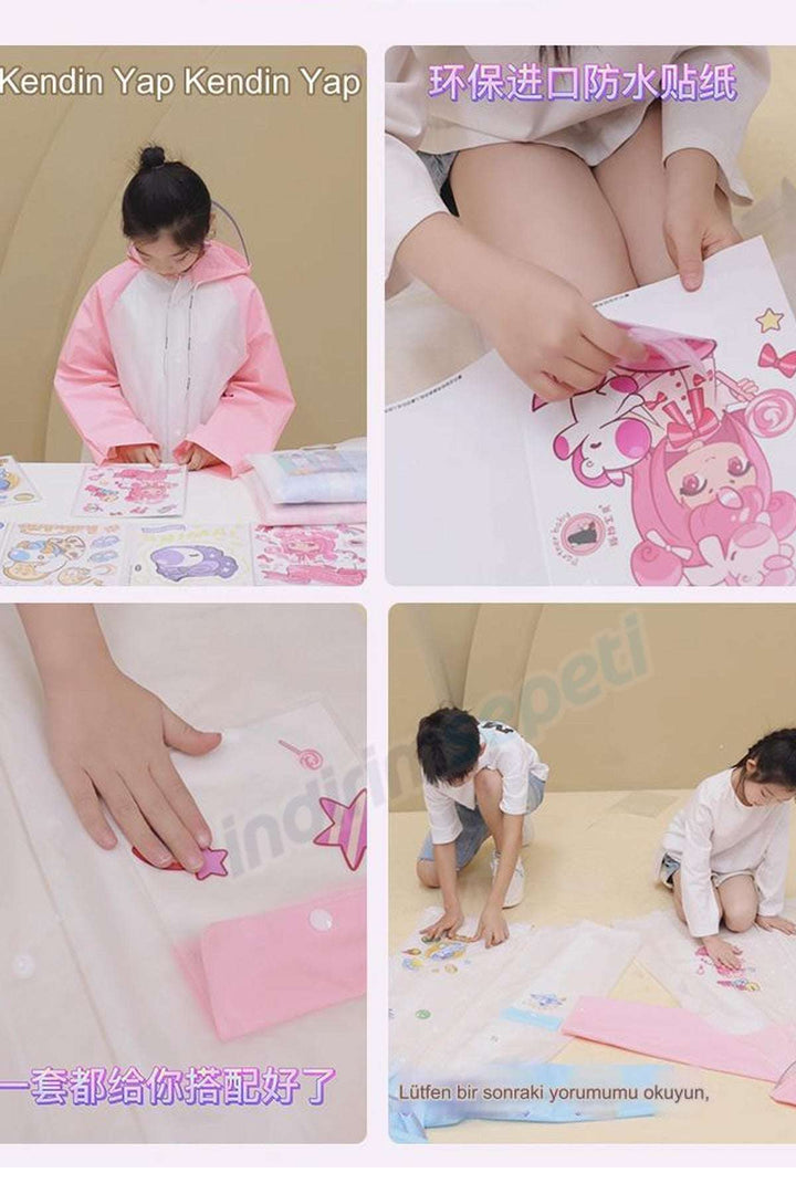 Trend Çocuk Yağmurluk Sticker Çıkartma Yapıştırmalı Sırt Çanta Korumalı Pembe Eva Cepli Özel Çantalı - Indirimsepeti
