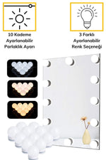 Nostalji Hollywood Tarzı 10lu Makyaj Masası Aynası Beyaz Led Işıklı Lamba USB - indirimsepeti