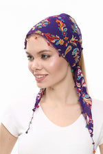 Fular Çiçek Desenli Pamuklu Kumaş Boncuklu  Saç Bandı  Saç Aksesuar Mor - Indirimsepeti