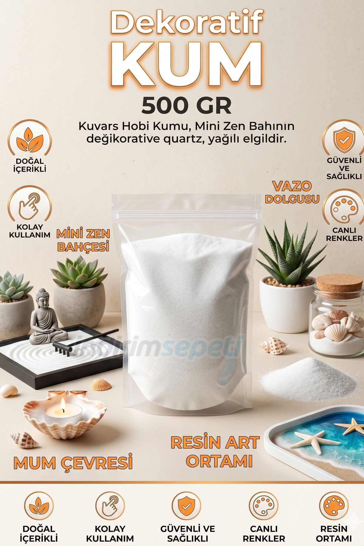 Sanatsal Boyama Kumu – 500 gr Beyaz Kuvars Akrilik Doku ve Resin Art Kum, Yüksek Kalite Dekoratif Kum