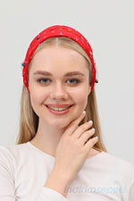 Kırmızı Çapa Desenli Lastikli Bandana | Pamuklu Kumaş Elle Dikilmiş Boncuk Detaylı Saç Bandı - indirimsepeti