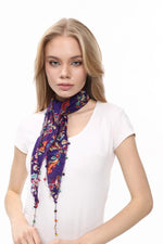 Fular Çiçek Desenli Pamuklu Kumaş Boncuklu  Saç Bandı  Saç Aksesuar Mor - Indirimsepeti