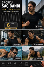 Siyah Sporcu & Günlük Kullanım Saç Bandı 6 Adet– Kaymaz Esnek Unisex Saç Lastik