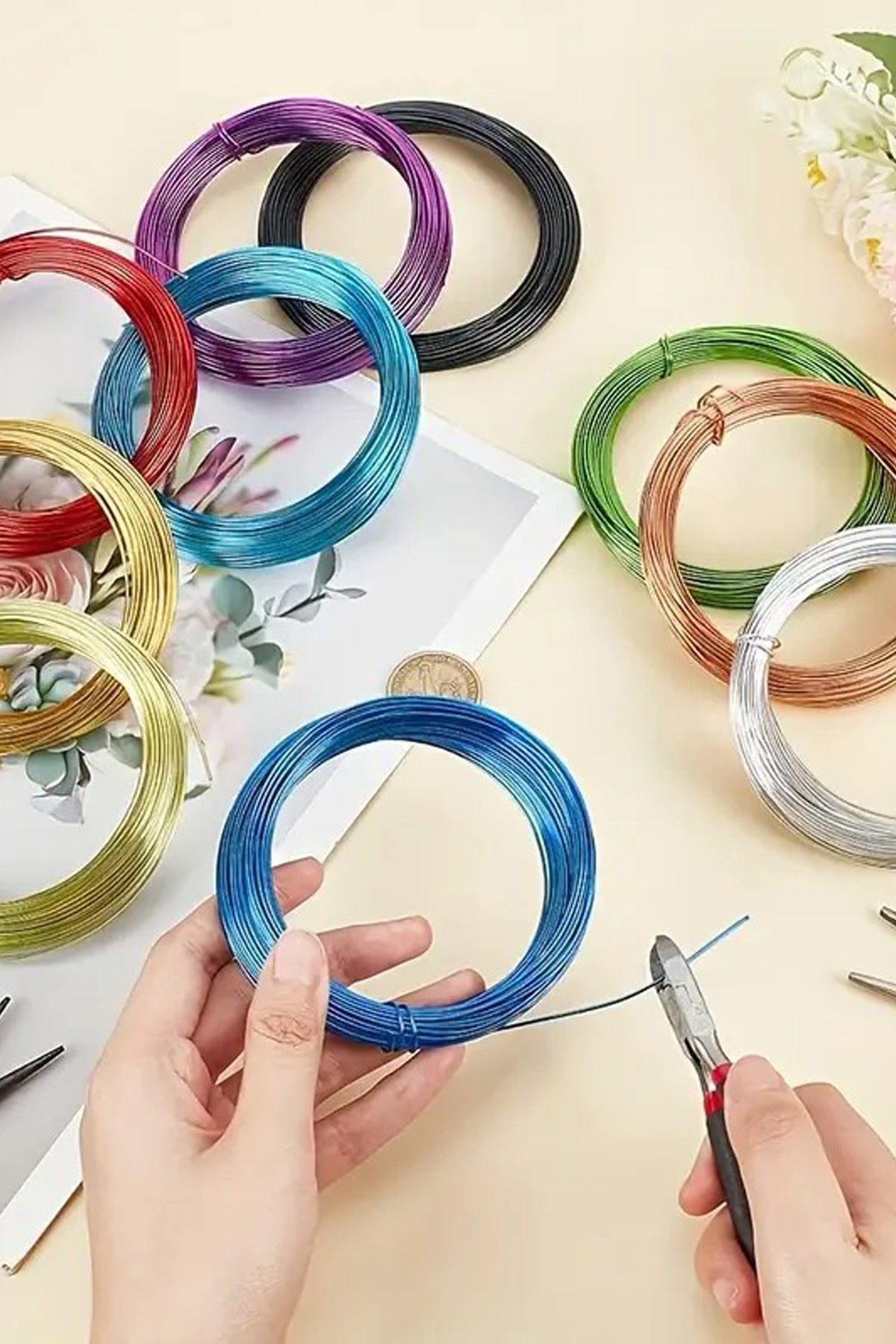 Renkli Alüminyum El Sanatları Teli 5 Metre 1 Adet | 1 mm Esnek Kaplama Metal Tel – Takı, Çiçek, Hobi ve Dekor Projeleri için - indirimsepeti