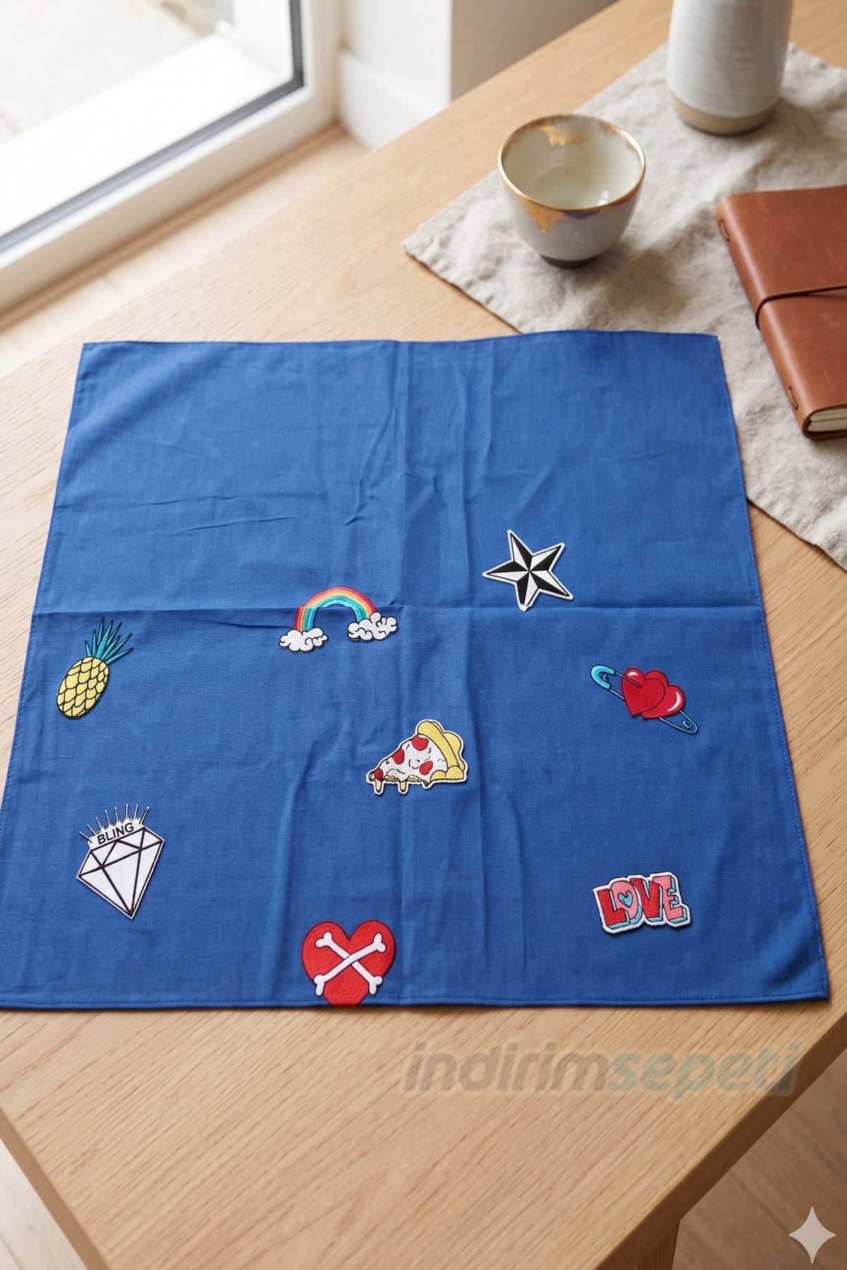 Mavi Pamuklu Desenli Bandana - 54x59 cm Unisex Saç & Boyun Fuları Festival & Plaj Modası - indirimsepeti