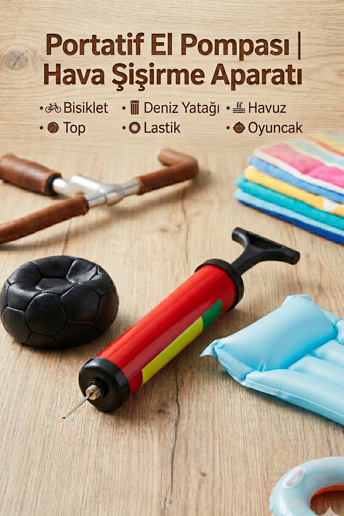 Portatif El Pompası Hava Şişirme Aparatı | Bisiklet, Top, Deniz Yatağı, Havuz, Lastik ve Oyuncak Şişirme Pompası