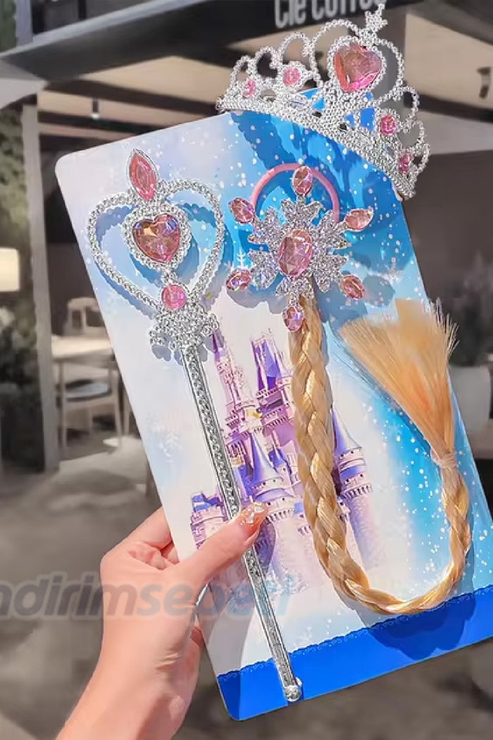 Çocuk Karlar Ülkesi Frozen Elsa Anna Elsa Saç Asa ve Taç 3 Lü Set - Indirimsepeti