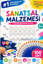 Boyama Başlangıç Seti 100’lü 3ml Boya Kutusu + 100’lü Fırça Okul Atölye Eğitim Seti