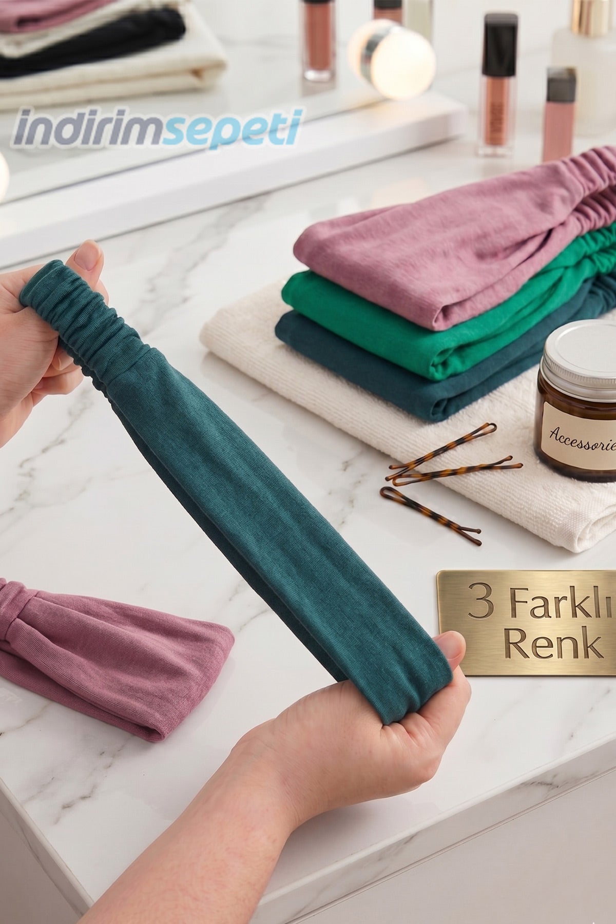 Lastikli Bandana 3’lü Set Pamuklu Esnek Saç Bandı – Model 18 Makyaj ve Cilt Bakım Bandana Yeşil,Gül Kurusu,Petrol Yeşili