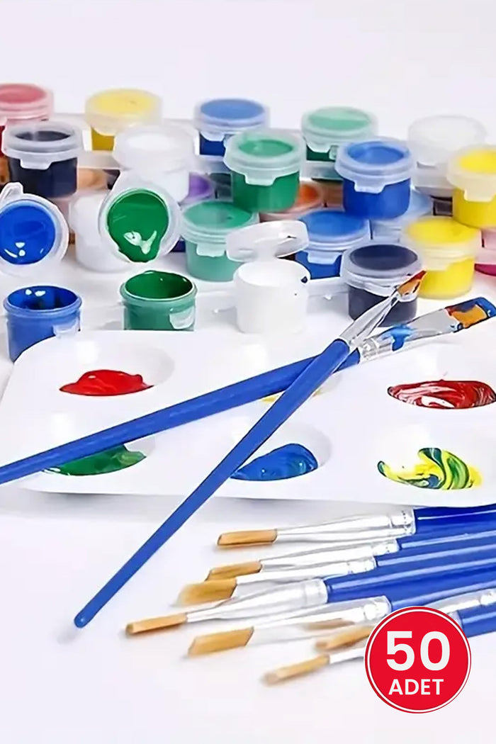 50 Adet Akrilik Boya Fırçası Seti Düz veya Sivri Uçlu Naylon Kıllı, Yağlı Boya, Suluboya ve El İşi İçin Çok Amaçlı - Indirimsepeti