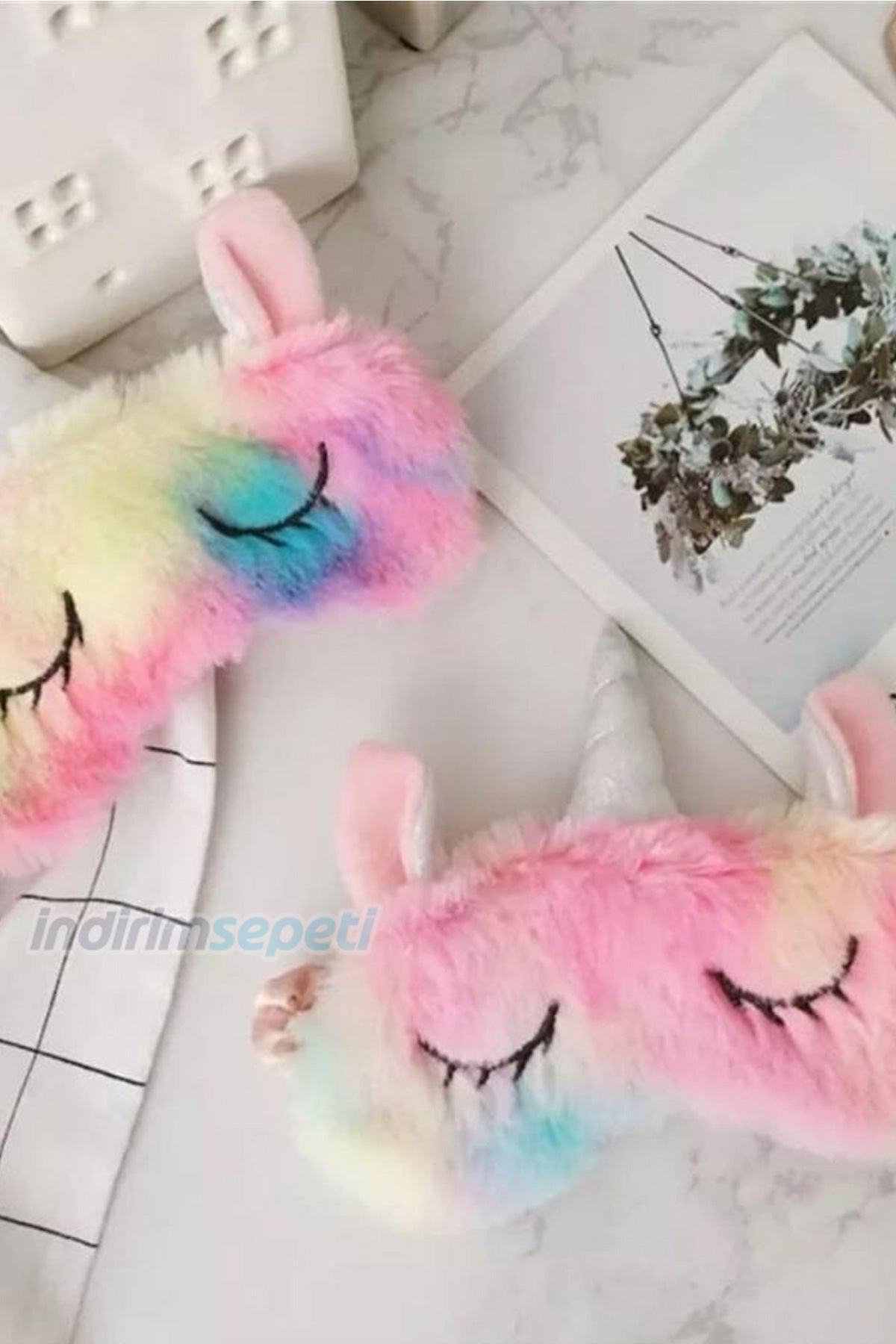 Peluş Unicorn Rainbow Gökkuşağı Renkli Göz Uyku Bandı Bandana 1 Adet - indirimsepeti