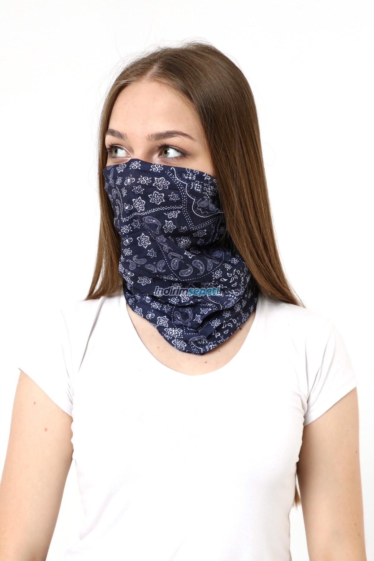 Buff Dikişsiz Boyunluk Maske Baf Bandana Saç Bandı Kamp Aksesuar Çiçek Desenli Lacivert - indirimsepeti