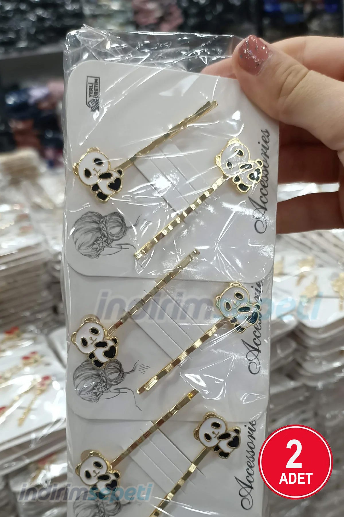 Panda Tel Toka 2 Adet 1 Kart Renkli Saç Aksesuar - indirimsepeti