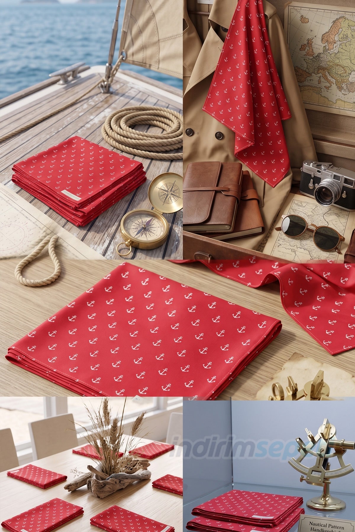 Kırmızı Çapa Desenli Pamuklu Bandana 50x56 cm – Denizci Tarzı Unisex Saç & Boyun Aksesuarı - indirimsepeti