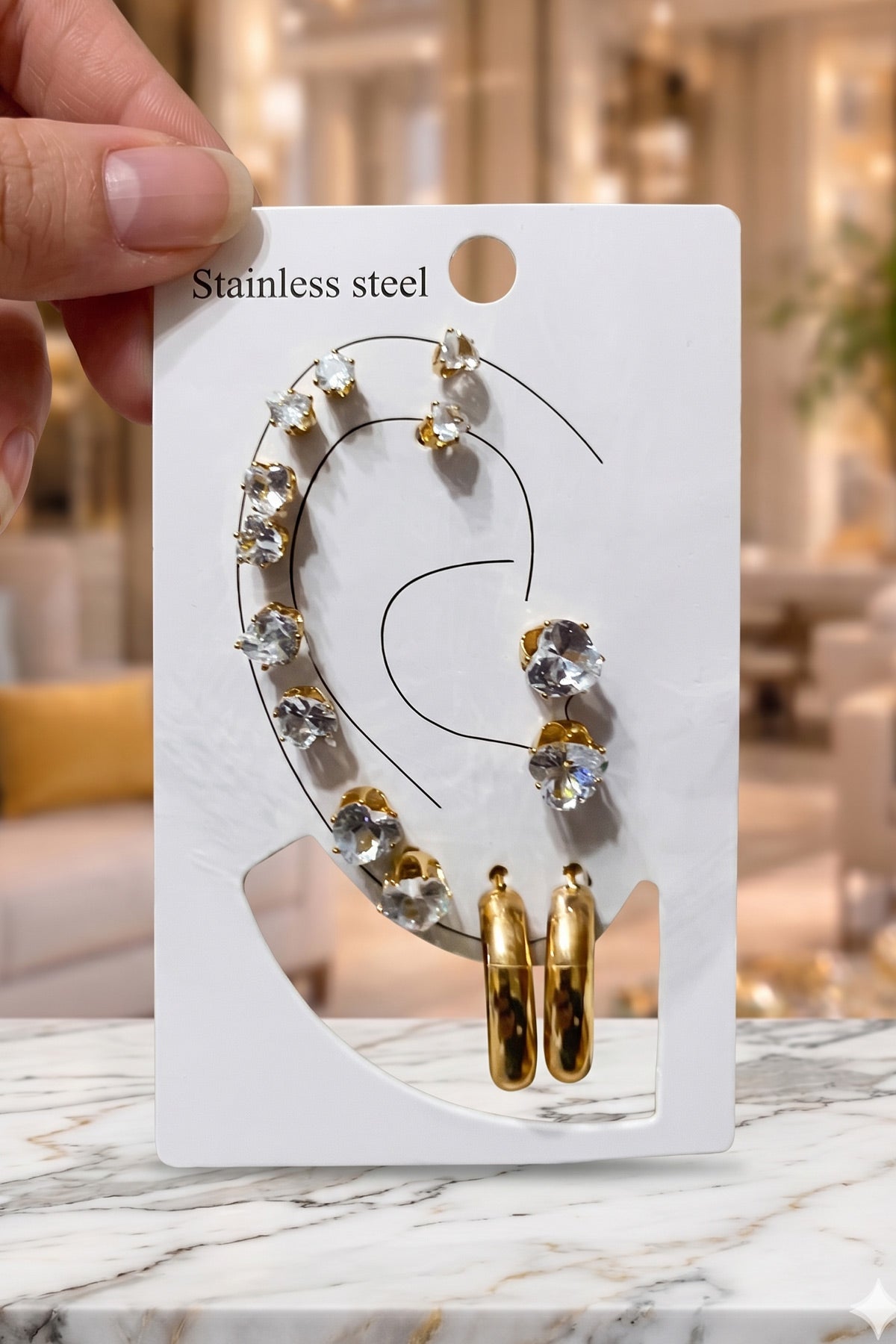 Çoklu Küpe Seti – Zirkon Taşlı Minimal ve Şık Kadın Küpeleri Gold Renk 14 Parça - indirimsepeti