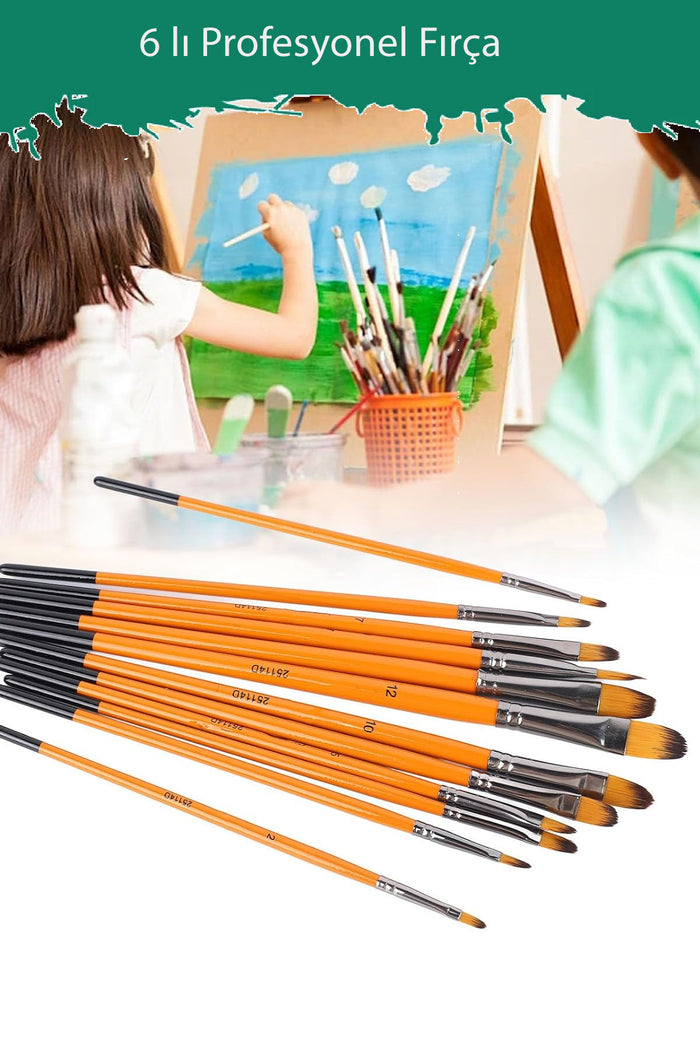 6lı Uzun Sap Resim Fırçası Yağlı Boya Akrilik Boya Guaj Boya Sulu Boya Fırça Seti - Indirimsepeti
