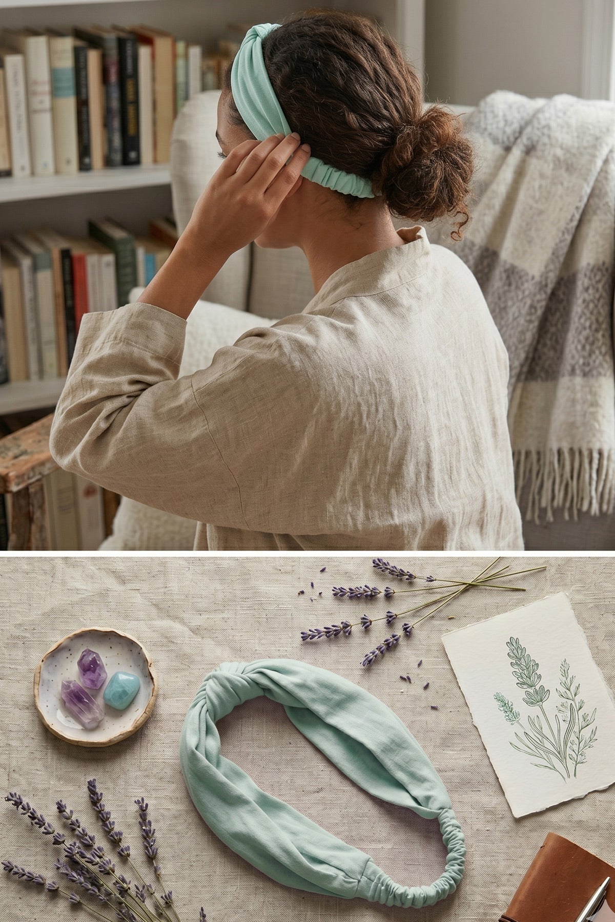 Su Yeşili Pamuklu Kumaş Lastikli Bandana – Saç Aksesuarı Esnek Saç Bandı