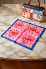 Yengeç Desenli Fular Bandana Marine Esintili Pembe Saten Boyun Atkısı ve Çanta Aksesuarı 50x50 cm - indirimsepeti