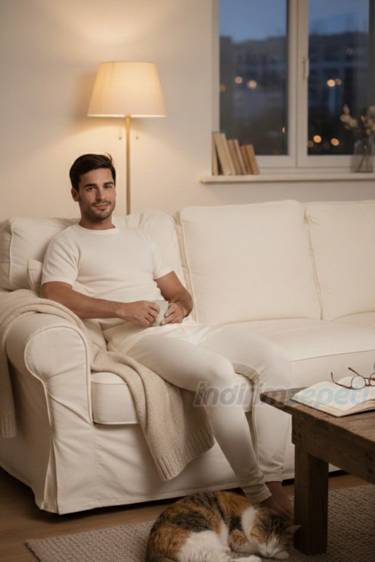 Erkek Kısa Kollu Krem Yün Atlet– %75 Yün %25 Akrilik, 4 Mevsim Nefes Alan Rahat içlik Fanila