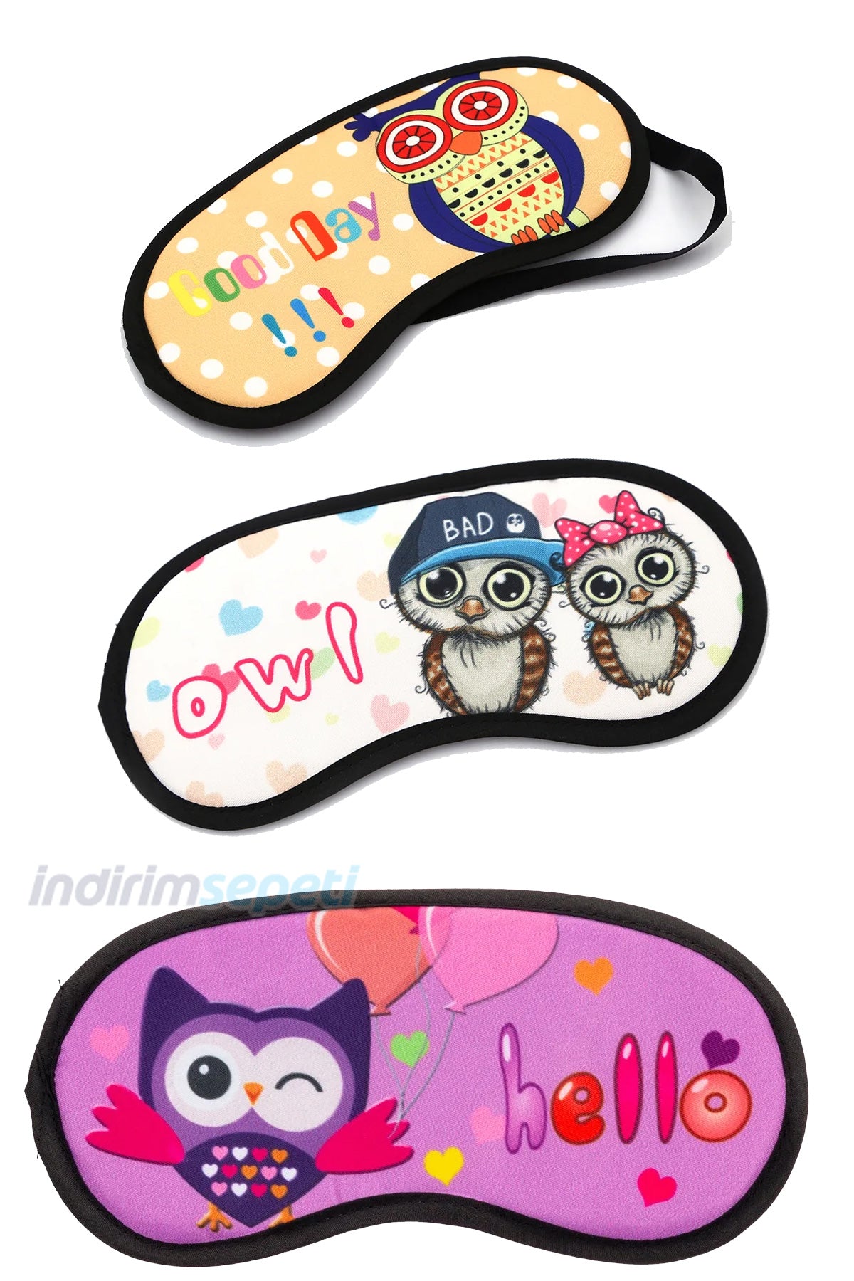 Göz Bandı Uyku Gözlüğü Sleeping Strip Yıkanabilir Uyku Maskesi Baykuş Karışık 1 Adet - indirimsepeti