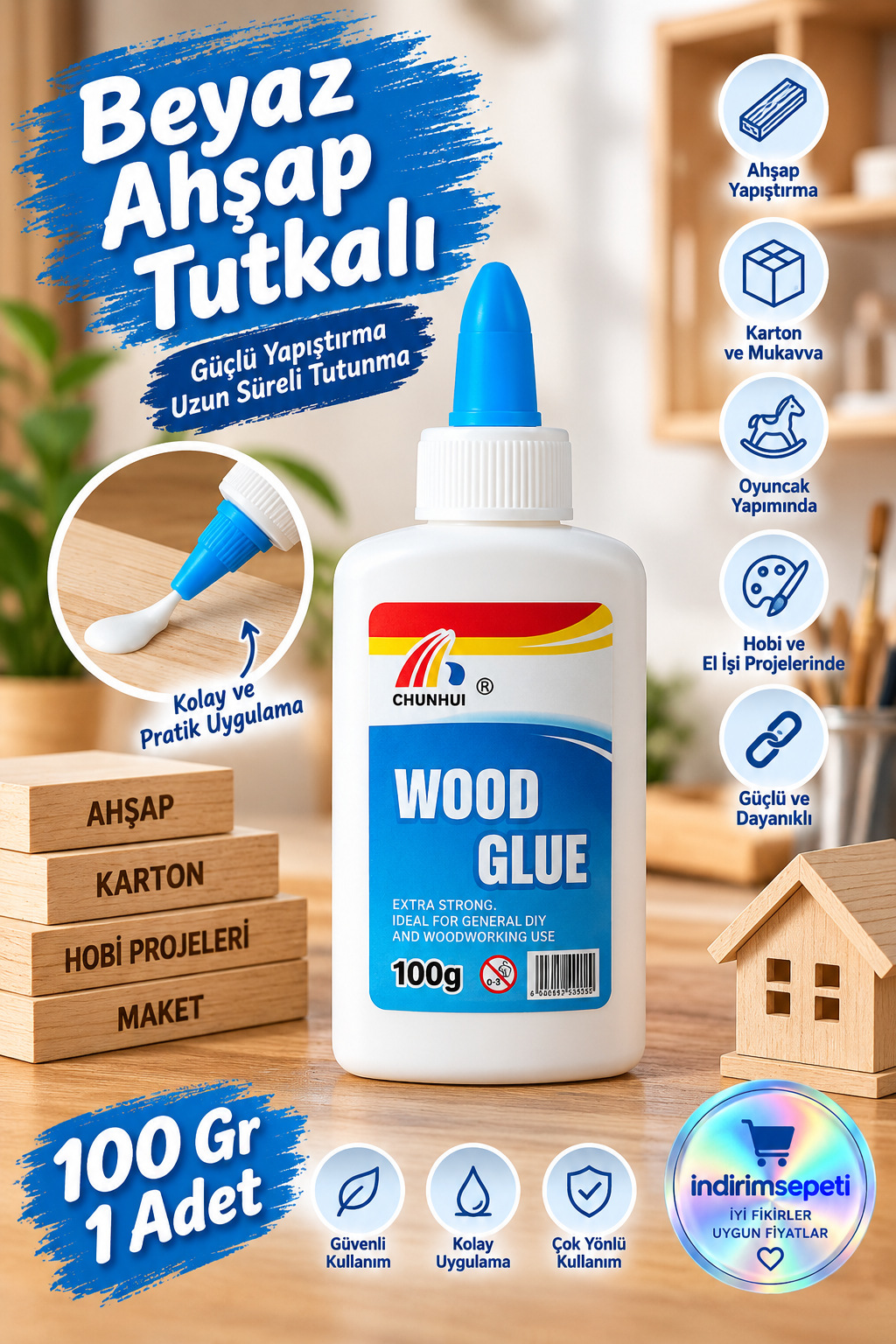 Beyaz Ahşap Tutkalı 100 Gr | Güçlü Yapıştırıcı Hobi, Maket ve El İşi Tutkalı