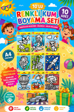 10’lu Kum Boyama Seti A4 Büyük Boy | 10 Farklı Model Renkli Kum Boyama Çocuk Aktivite Seti - indirimsepeti
