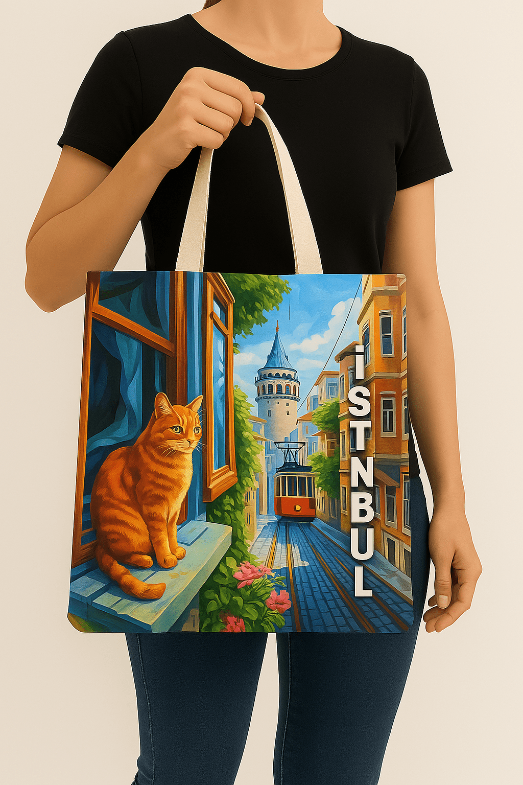 Kedi Baskılı Bez Çanta, Omuz Çantası, 40*30 cm, Genç, Yetişkin Kadın Unisex Çanta, Okul, Tatil Gezi Çanta Model 4 - indirimsepeti
