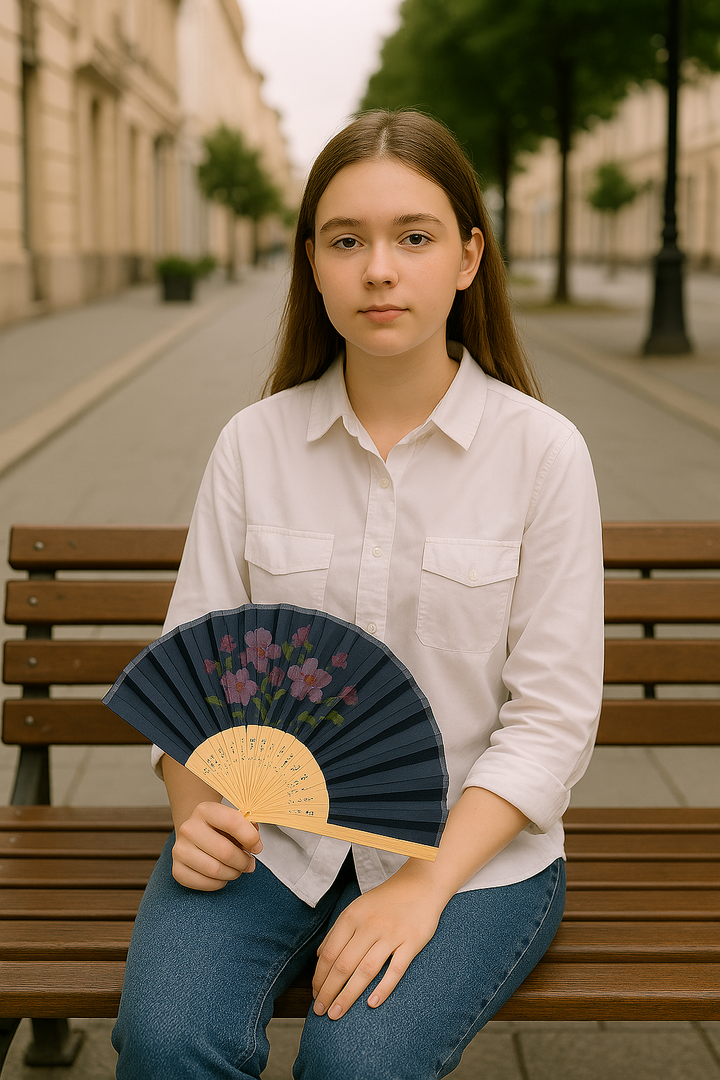 Ahşap Bambu Yelpaze  22cm Katlanabilir El Yelpazesi – Çiçek Desenli Taşınabilir - Indirimsepeti