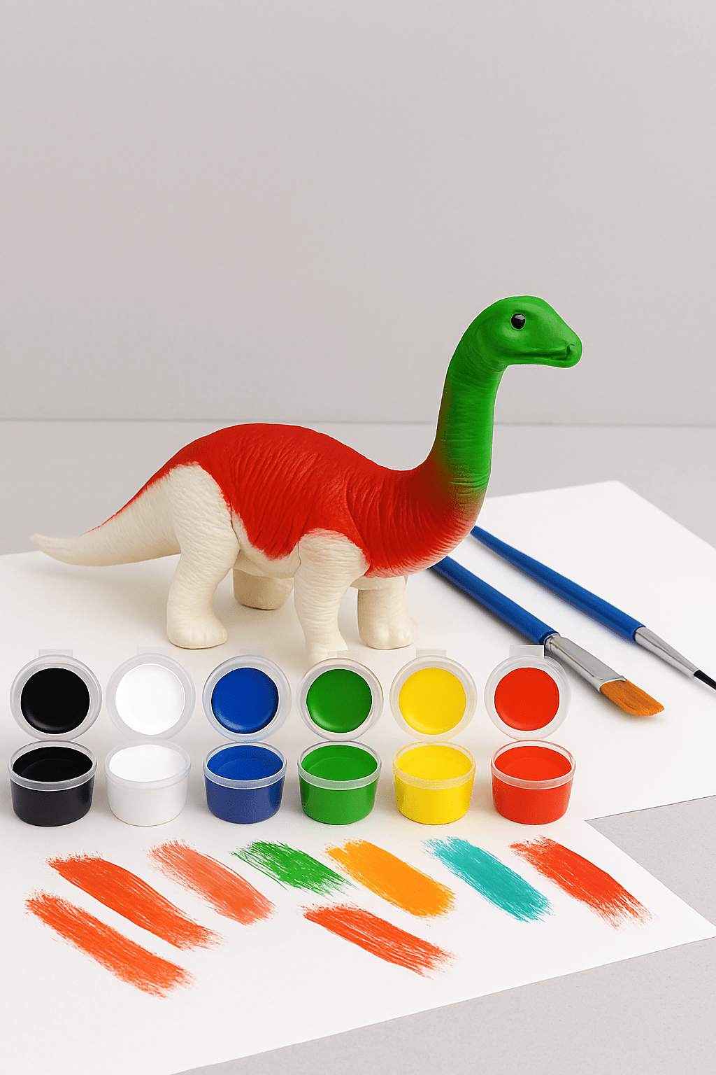 3D Hayvanlar Alemi Boya Seti – Dinozor Figürlü 6 Renkli Boya ve 2’li Fırça Seti - indirimsepeti