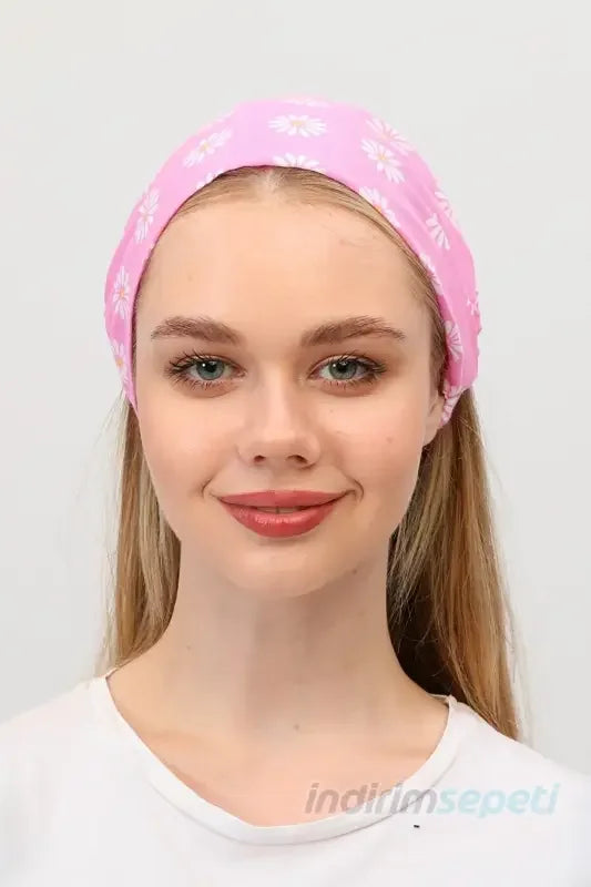 Bandana Papatya Desenli Boncuklu El Yapımı Saç Bandı Lastikli Saç Aksesuar Pembe - Indirimsepeti